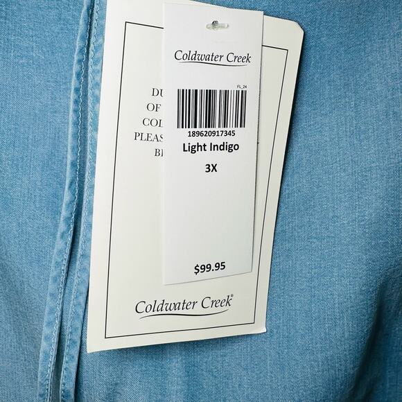 NWT Coldwater Creek Denim Chambray Light Indigo Drawstring Crochet Midi Skirt 3X - Picture 6 of 8